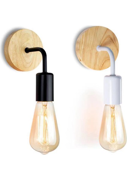 2 Adet Vintage Ahşap Duvar Lambası E27 Ampul Retro Endüstriyel Armatür Ev Loft Oturma Odası Aplik (Yurt Dışından)