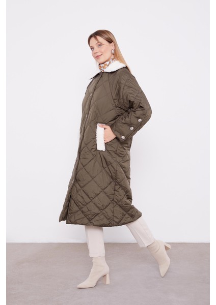 Haki Kürk Detaylı Kapitone Mont fiyatları