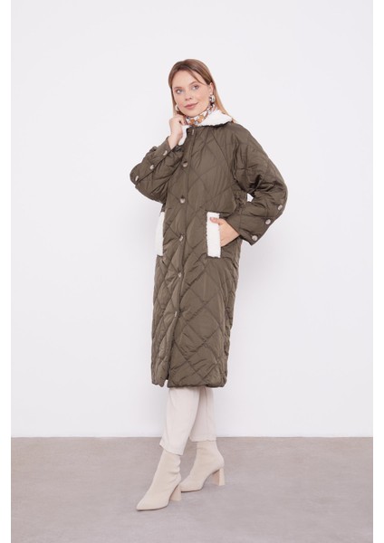 Haki Kürk Detaylı Kapitone Mont modelleri