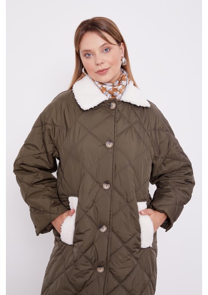 Haki Kürk Detaylı Kapitone Mont fırsatları