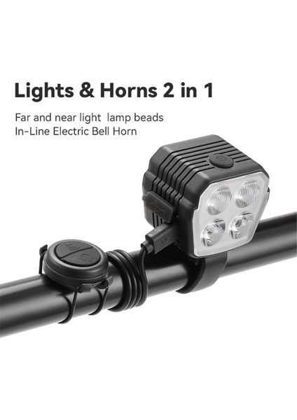 Açık Dağ Bisikleti Aksesuarları Için 120DB Bisiklet Korna Işık Far 2 In 1 4led (Yurt Dışından)