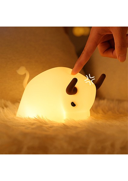 Inek Gece Lambası Yumuşak Silikon LED Işık Şarj Edilebilir Sevimli Hayvan Odası Yatak Odası Dekor Için USB Kablosu ile (Yurt Dışından)