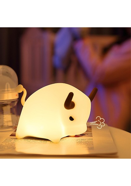 Inek Gece Lambası Yumuşak Silikon LED Işık Şarj Edilebilir Sevimli Hayvan Odası Yatak Odası Dekor Için USB Kablosu ile (Yurt Dışından)
