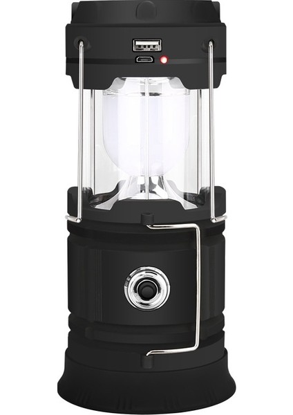 Taşınabilir Güneş LED Kamp Işık Açık Çadır USB Şarj Edilebilir Acil Durum Lambası Arama Işığı, Siyah (Yurt Dışından)