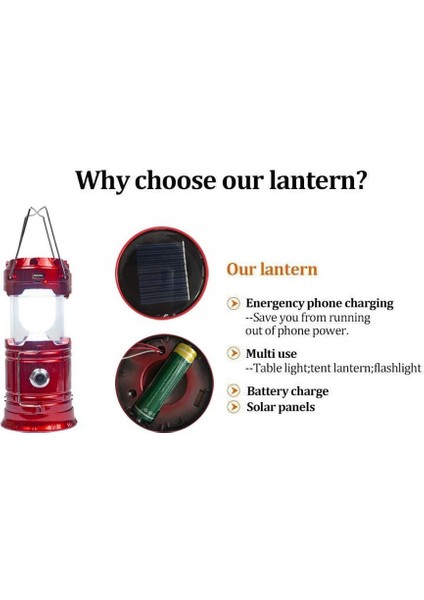 Güneş Enerjili Kamp Feneri Şarj Edilebilir USB LED El Feneri 2 Güç Kaynağı Modu Hayatta Kalma Kiti (Kırmızı Paket) (Yurt Dışından) indirimleri