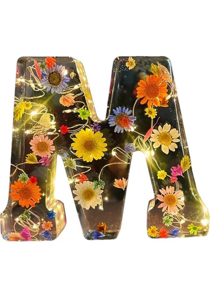 Harfler Çiçek Gece Lambası Creativedried Çiçek LED Ortam Işıkları Reçine Lamba Parti Masa Süsleri Aydınlatma M (Yurt Dışından)