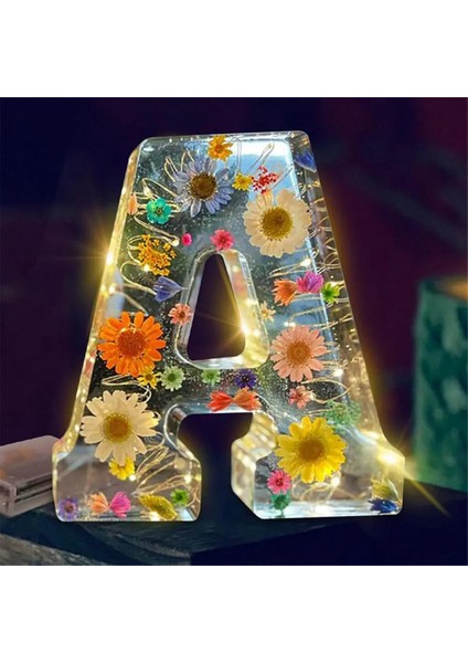 Harfler Çiçek Gece Lambası Creativedried Çiçek LED Ortam Işıkları Reçine Lamba Parti Masa Süsleri Aydınlatma M (Yurt Dışından)