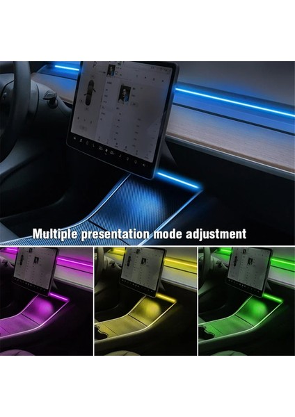 Model 3 Y Araç Iç Rgb Neon Işık LED Şerit Merkezi Konsol Pano Kablosuz Şarj Ortam Lambası (B) (Yurt Dışından)