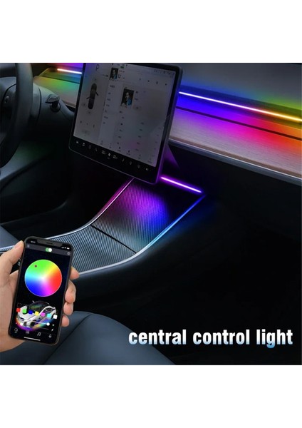 Model 3 Y Araç Iç Rgb Neon Işık LED Şerit Merkezi Konsol Pano Kablosuz Şarj Ortam Lambası (B) (Yurt Dışından)