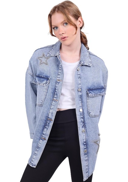 9064 Yıldız Taşlı Jean Ceket Buzkar modelleri