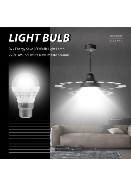 B22 Enerji Tasarruflu LED Ampul Işık Lambası 220V 3W Soğuk Beyaz Yeni Taklit Seramik) (Yurt Dışından)