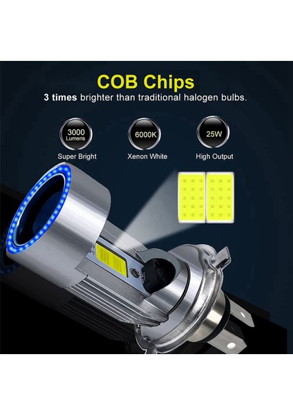 3x H4 LED Far Ampul Motosiklet Hi/lo Işın ile Melek Gözü Gündüz Farı 25 W 3000LM Süper Parlak 6000 K (Yurt Dışından) modelleri