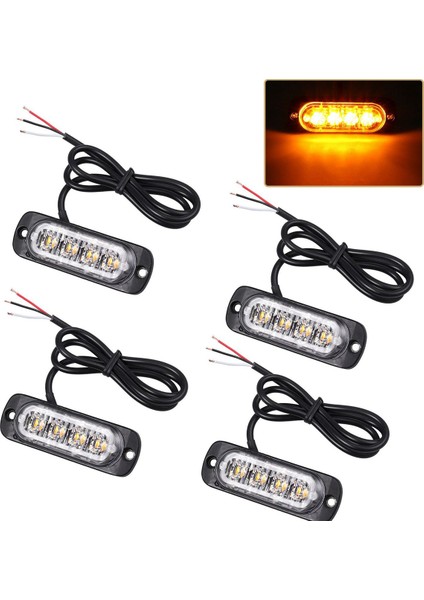 12 Adet 4 LED Amber Kurtarma Strobe Işıklar 12V 24V Turuncu Izgara Arıza Yanıp Sönüyor (Yurt Dışından)