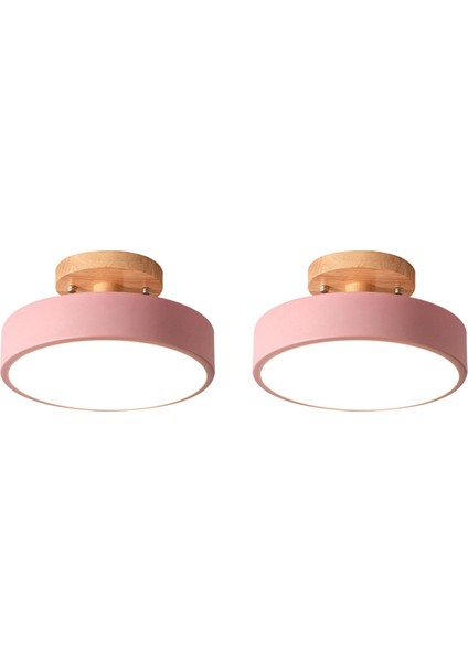 2x Tavan Işıkları Modern LED Iskandinav Ahşap Aydınlatma Armatürü Kapalı Armatür Mutfak Oturma Yatak Odası Banyo-Pembe (Yurt Dışından)