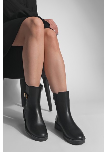 Kadın Altın Kemer Aksesuarlı Günlük Bot Soplen Siyah fırsatları