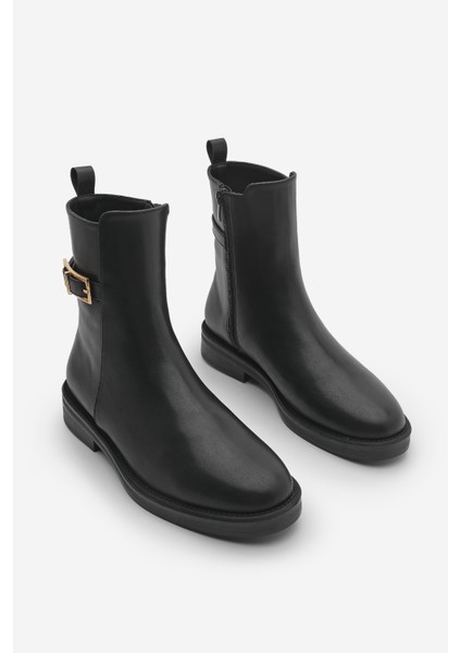 Kadın Altın Kemer Aksesuarlı Günlük Bot Soplen Siyah