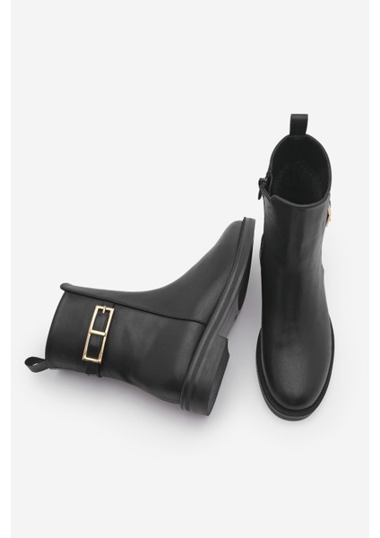 Kadın Altın Kemer Aksesuarlı Günlük Bot Soplen Siyah