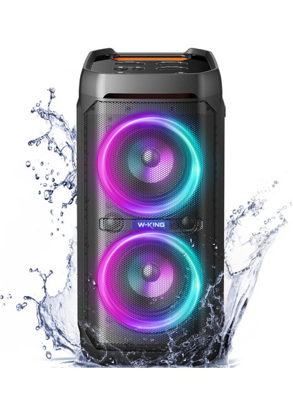 W-Kıng T11 Bluetooth Hoparlör 220W Partybox 24S Dinleme Işıklı Ipx6 Kablosuz Stereo Tws Ses Bombası Siyah