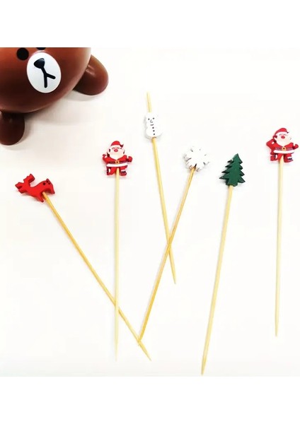 Yılbaşı Temalı 100 Adet 12 cm Lik 5 Farklı Model Kokteyl Kürdanı fiyatları