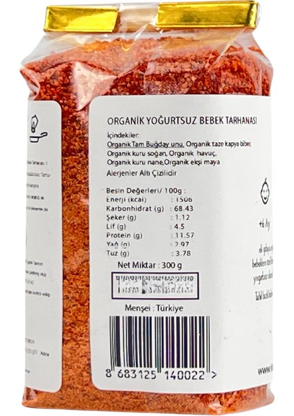 Katkısız Doğal Organik Yoğurtsuz Bebek Tarhanası +6 Ay 600GR(300GR*2 Paket)