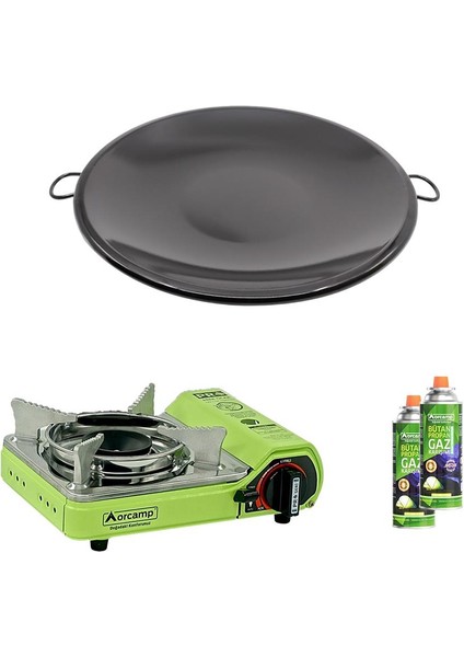 Tekli Mini Portatif Ocak Yeşil+2 Adet Kartuş Kts 227+EMAYE Sac Katmer ORC-015-B2