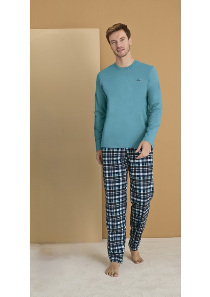 Erkek Bisiklet Yaka Naskış Detaylı Pijama Takımı 1611