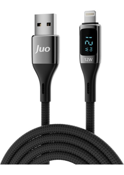 12W Dijital LED Ekranlı Usb-A To Lightning iPhone iPad Örgülü Hızlı Şarj ve Data Kablosu 2 Metre