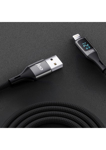 12W Dijital LED Ekranlı Usb-A To Lightning iPhone iPad Örgülü Hızlı Şarj ve Data Kablosu 2 Metre modelleri