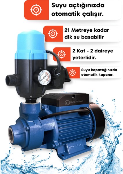 Yüksek Kalite Paket Hidrofor Otomatik Su Pompası 0.5 Hp 1 inç Hidrofor Set Pompa 2 Kat 2 Daire Hediye Setli