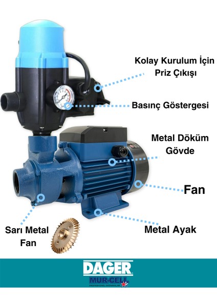 Yüksek Kalite Paket Hidrofor Otomatik Su Pompası 0.5 Hp 1 inç Hidrofor Set Pompa 2 Kat 2 Daire Hediye Setli