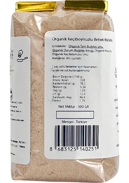 Organik Keçiboynuzlu Bebek Muhallebisi Karışımı 300 gr Ek Gıda +8 Ay