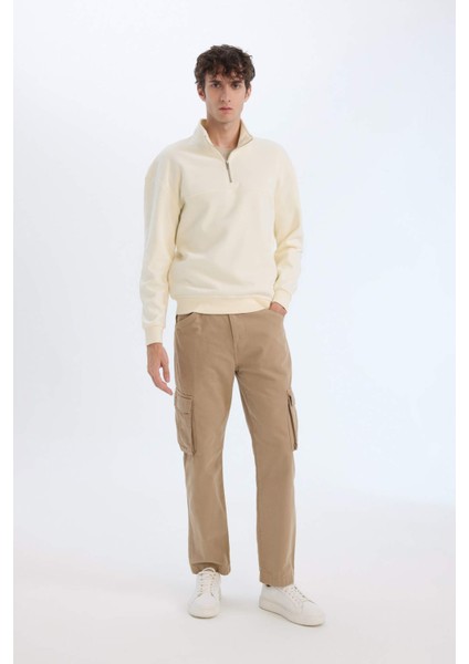 Relax Fit Dik Yaka Fermuarlı Basic Düz Kalın Sweatshirt E5334AX24WN
