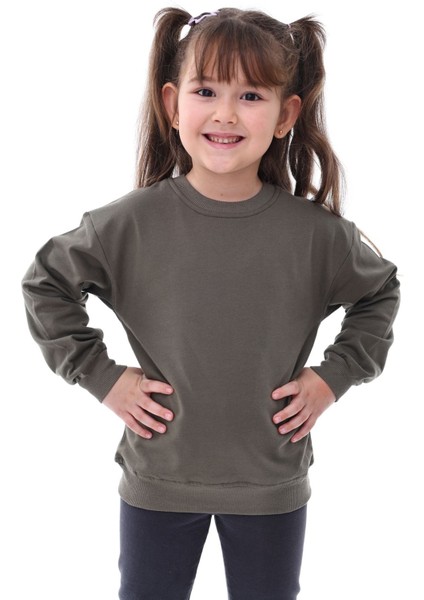 Basic Bisiklet Yaka Şardonlu Çocuk Sweatshirt 3-10 Yaş Haki