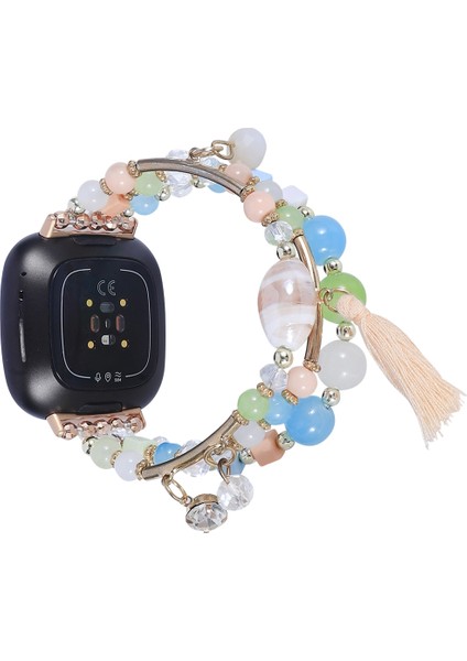 Fit Versa 3 / Sense Için Yuvarlak Boncuklu Zincirli Saat Kordonu (Yurt Dışından)