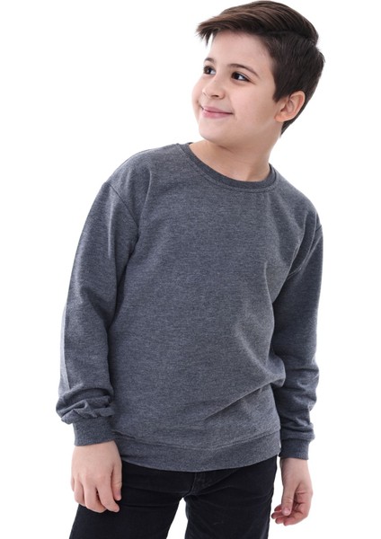 Basic Bisiklet Yaka Şardonlu Çocuk Sweatshirt 3-10 Yaş Antrasit