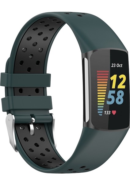 Fitbit Charge 5 Için Çift Renkli Metal Toka Delikli Silikon Saat Kayışı (Yurt Dışından)