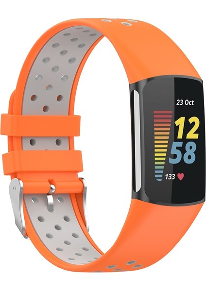 Fitbit Charge 5 Için Çift Renkli Metal Toka Delikli Silikon Saat Kayışı (Yurt Dışından)