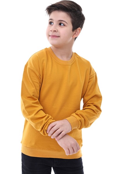 Basic Bisiklet Yaka Şardonlu Çocuk Sweatshirt 3-10 Yaş Hardal