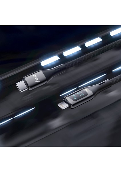 27W Dijital LED Ekranlı USB Type-C To Lightning iPhone iPad Hızlı Şarj ve Data Kablosu 1 Metre