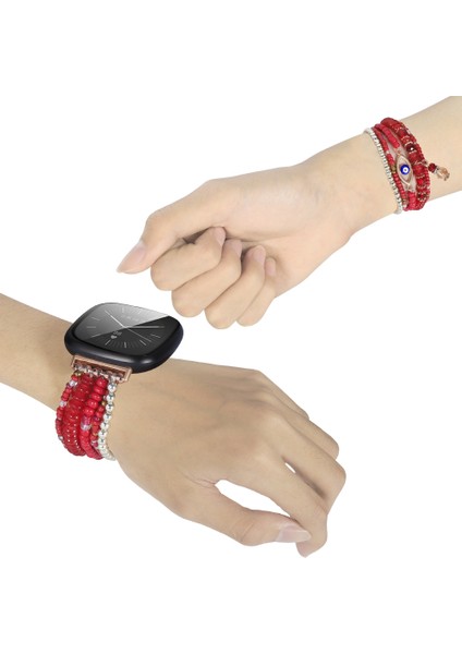 Fit Versa 3 / Sense Için Göz Boncuklu Zincirli Saat Bandı (Yurt Dışından)