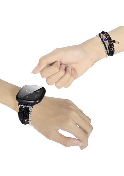 Fit Versa 3 / Sense Için Göz Boncuklu Zincirli Saat Bandı (Yurt Dışından)