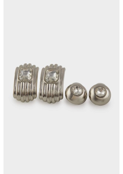 Kadın 2'li Taşlı Silver Küpe E1448AXNS