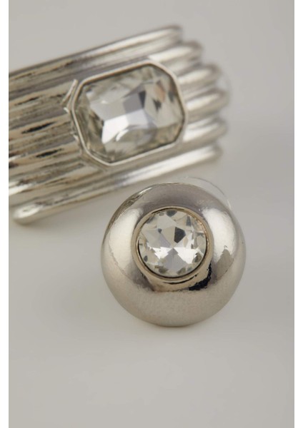 Kadın 2'li Taşlı Silver Küpe E1448AXNS