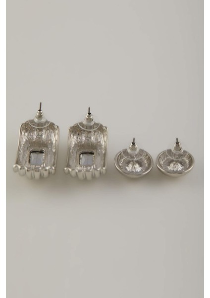 Kadın 2'li Taşlı Silver Küpe E1448AXNS