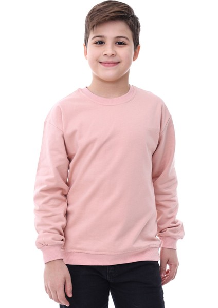 Basic Bisiklet Yaka Şardonlu Çocuk Sweatshirt 3-10 Yaş Pudra modelleri
