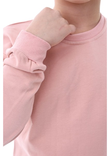 Basic Bisiklet Yaka Şardonlu Çocuk Sweatshirt 3-10 Yaş Pudra fırsatları