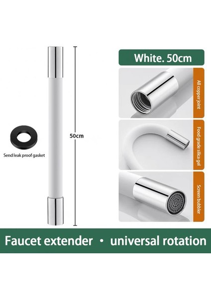 Beyaz 50CM Tarzı 360° Dönebilen Esnek Musluk Uzatma Aparatı Bağlantı Parçası ile Lavabo Başlığı Mutfak Musluk Uzatma Borusu (Yurt Dışından)