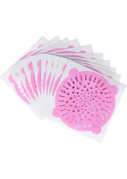 Pembe Tarzı 10 Adet Tek Kullanımlık Banyo Mutfak Zemin Gider Sticker Saç Filtresi Atık Lavabo Süzgeci Non-Dokuma Kumaş Temizlik Kağıdı (Yurt Dışından)