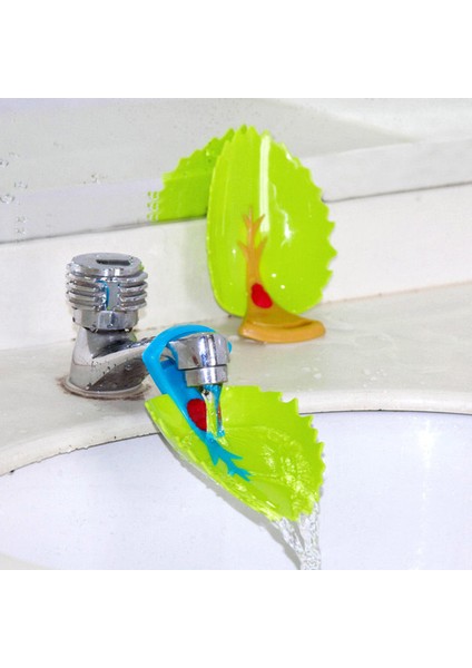 02 Bir Stil Gösterisi Olarak Yaratıcı Çizgi Film Çocuk Musluk Uzatma El Yıkama Yardımcı Yaprak Lavabo Taşınabilir Banyo Küvet Mavi Kahverengi Yaprak Damarları (Yurt Dışından)