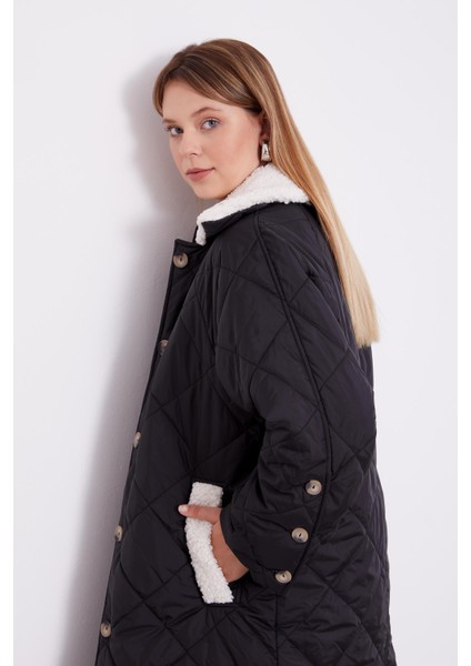 Siyah Kürk Detaylı Kapitone Mont modelleri